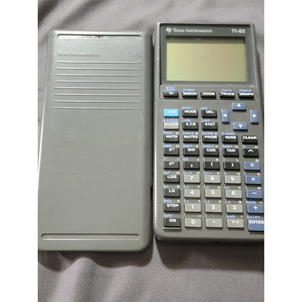 Texas Instruments TI-82 Graphing Calculator Gray Vintage Math Science with Cover